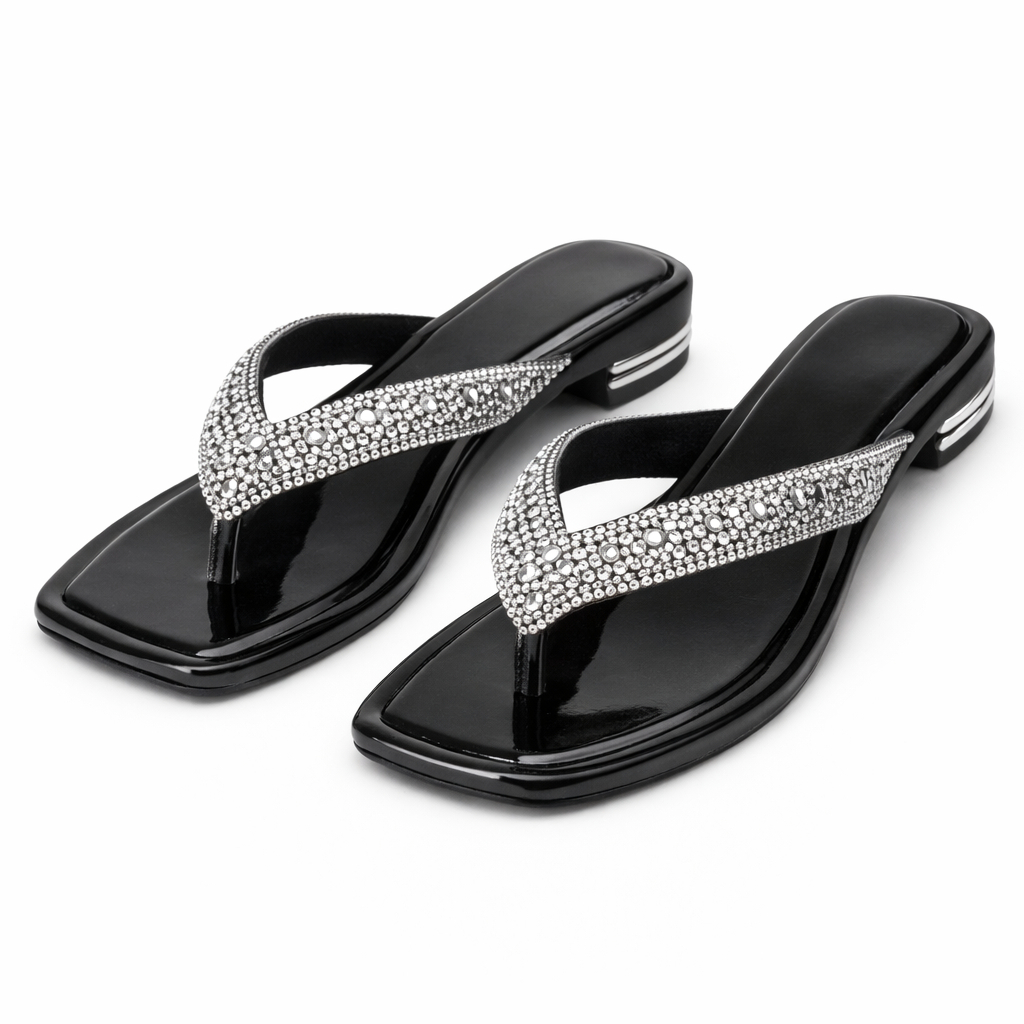 Quality Rhinestone Strap Flat Slide Sandals for women