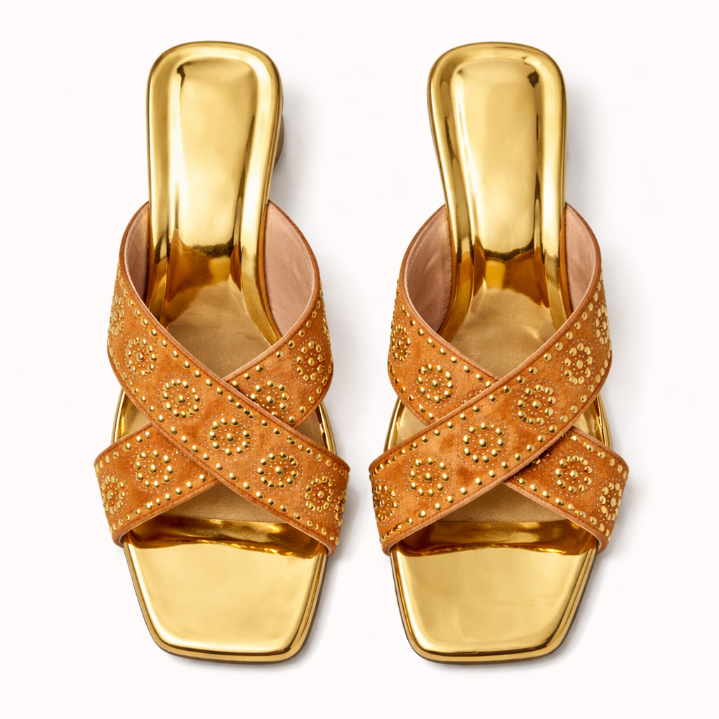 Quality Studded Open Toe Block Heel Sandals