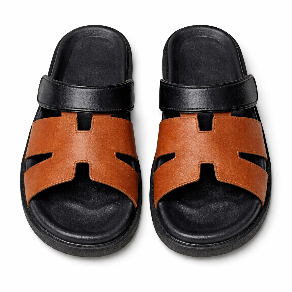 Two Tone Flat Slide Sandals with Cushioned Sole