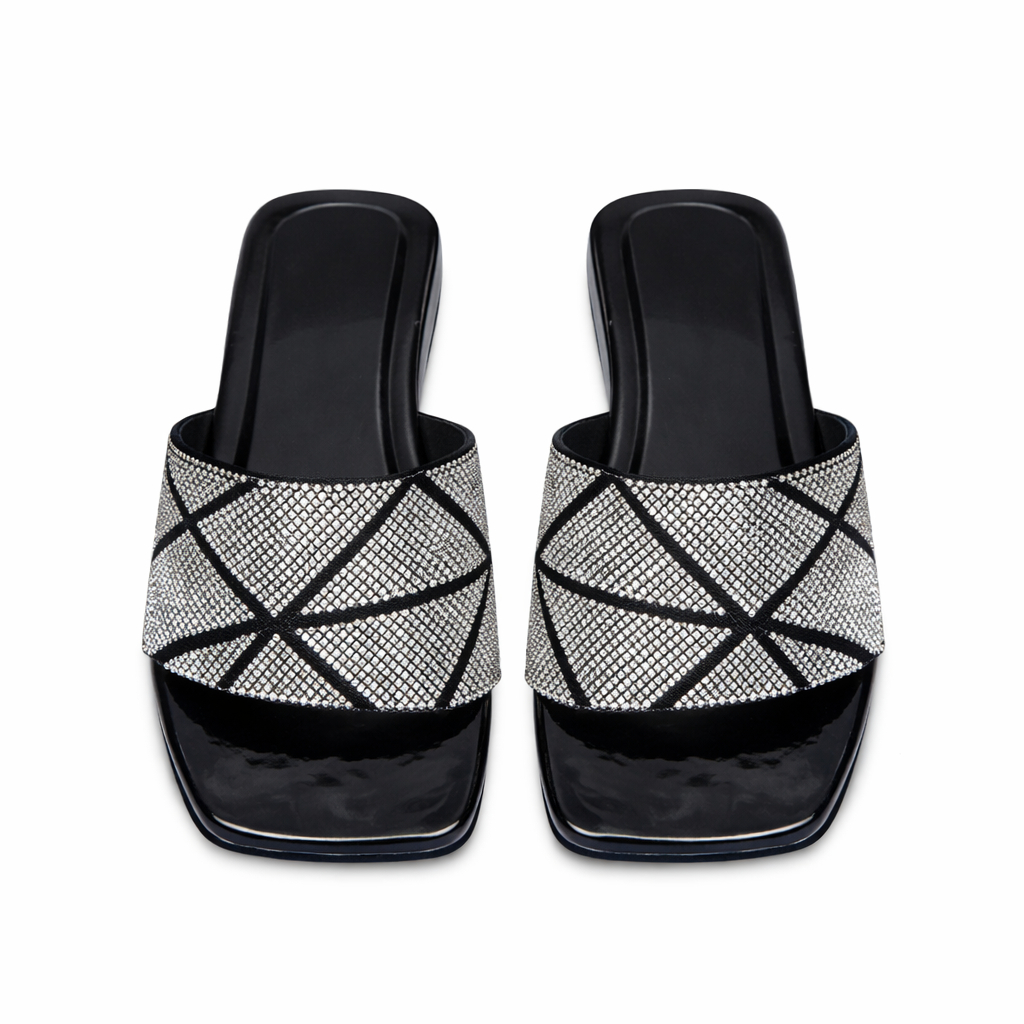 Rhinestone Cross Strap Flat Slide Sandals