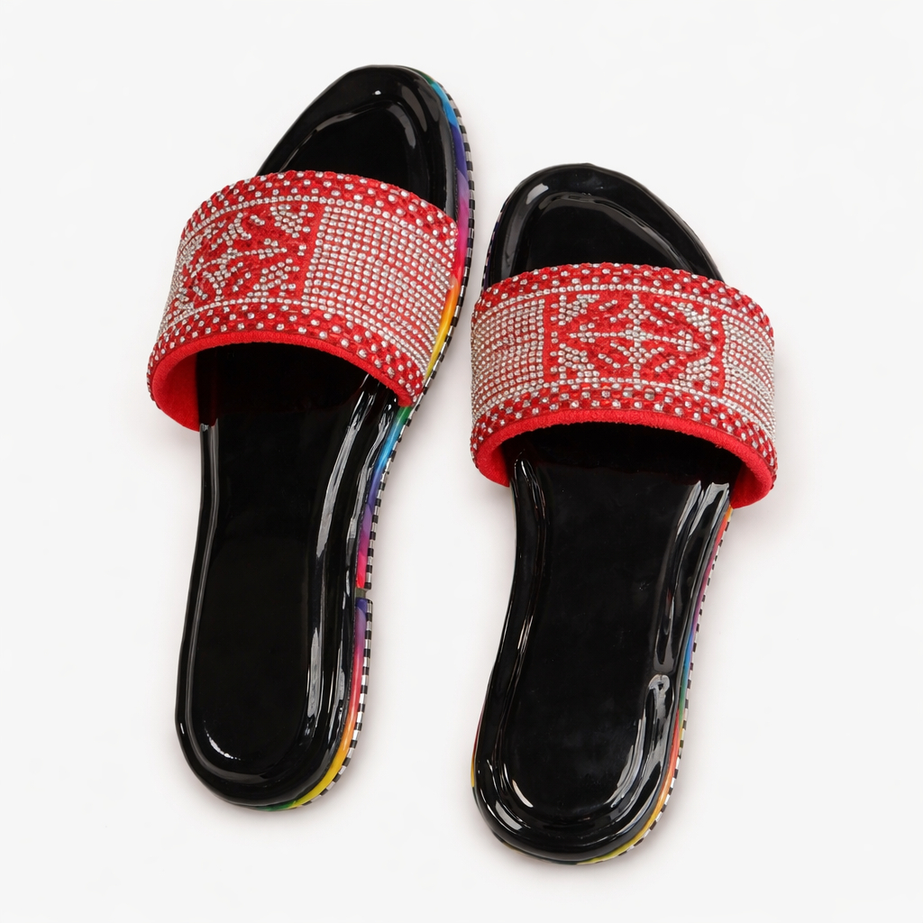 Rhinestone Embellished Flat Slide Sandal