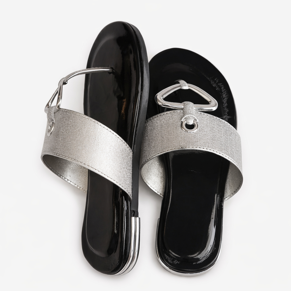 Metal Accent Slide Sandals with Wide Strap