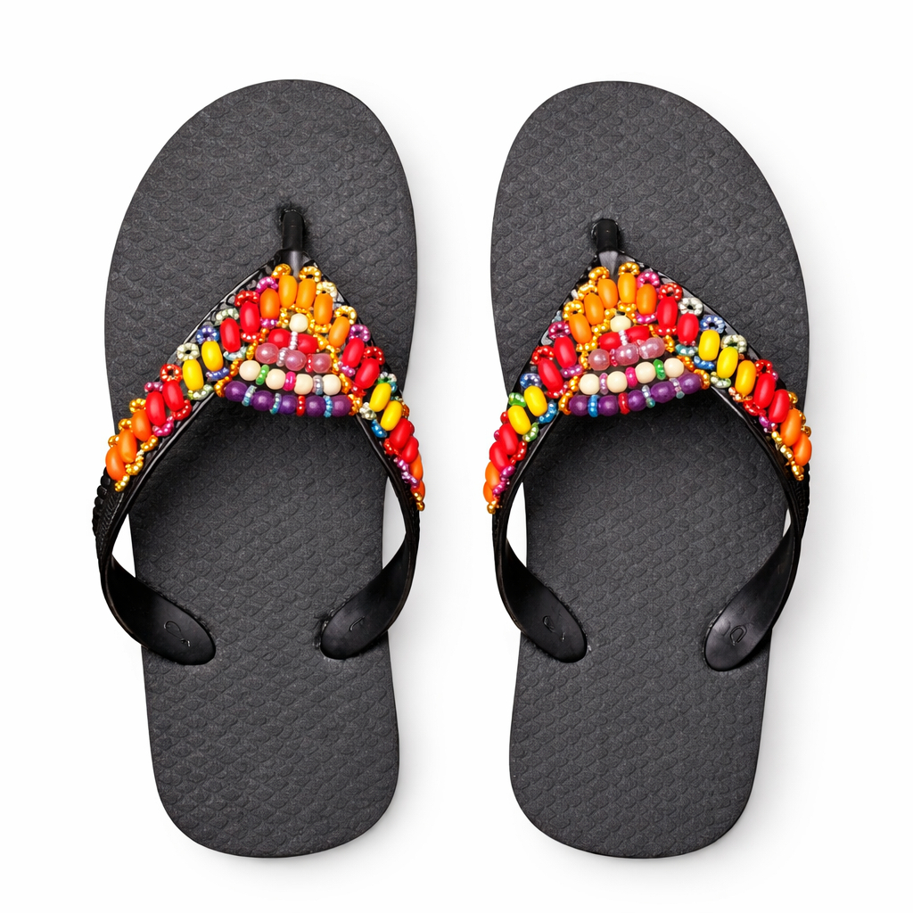 Beaded Strap Flat Flip Flop Sandal
