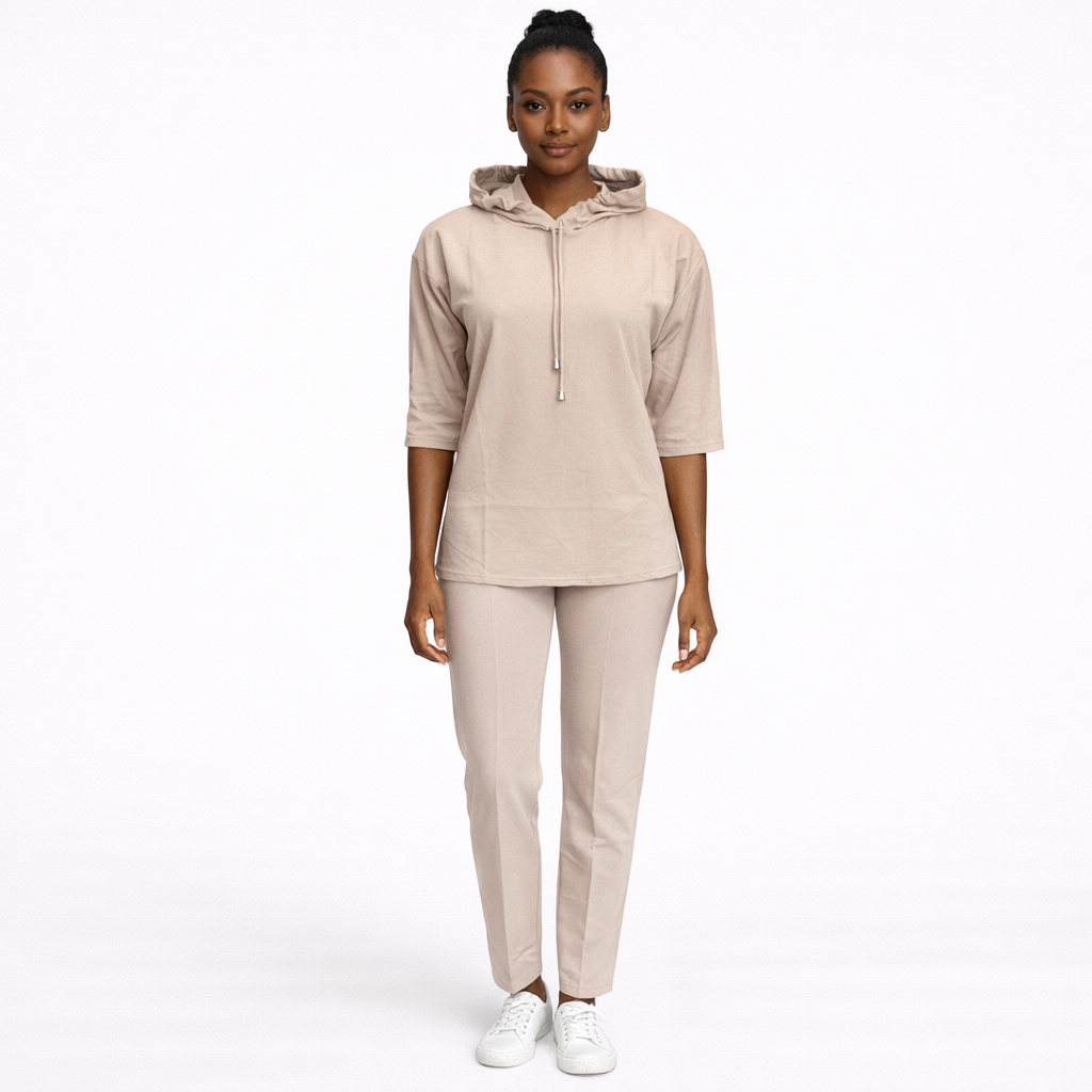 Relaxed Hooded Top and Pants Two Piece Set
