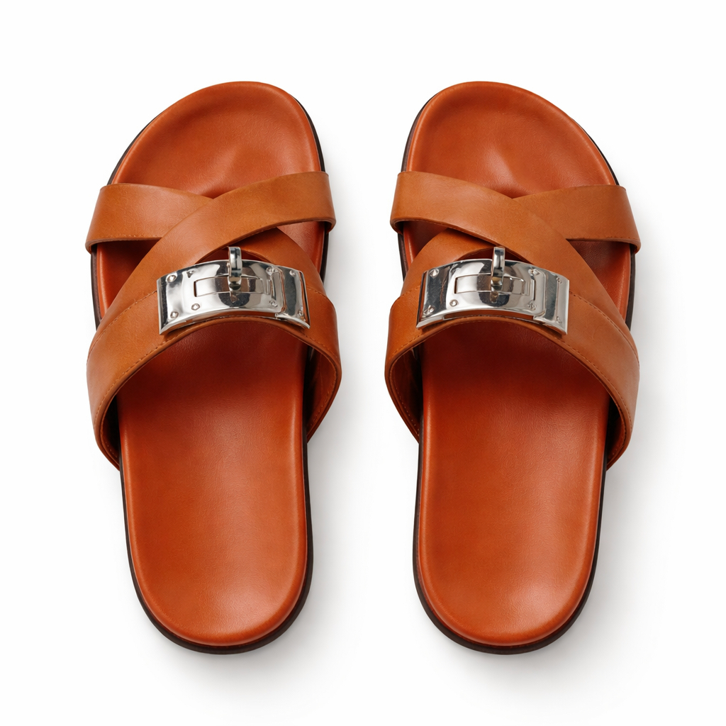 Womens Buckle Strap Flat Slide Sandals
