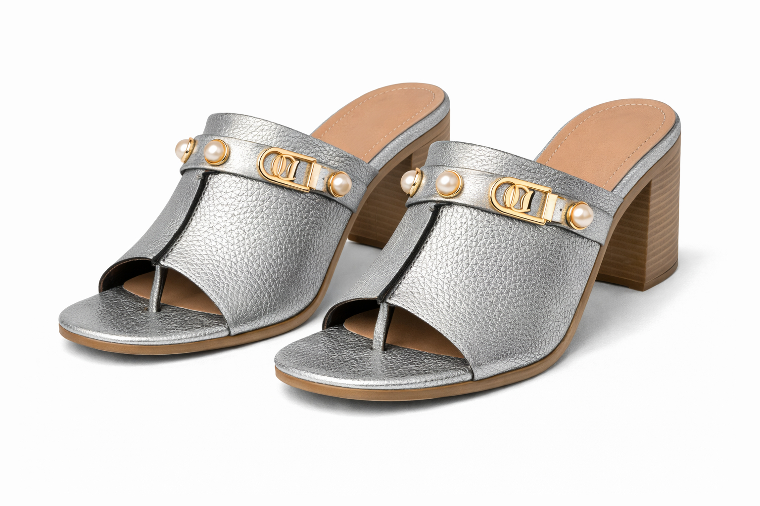 Quality Women Open Toe Studded Block Heel Slip On Sandals