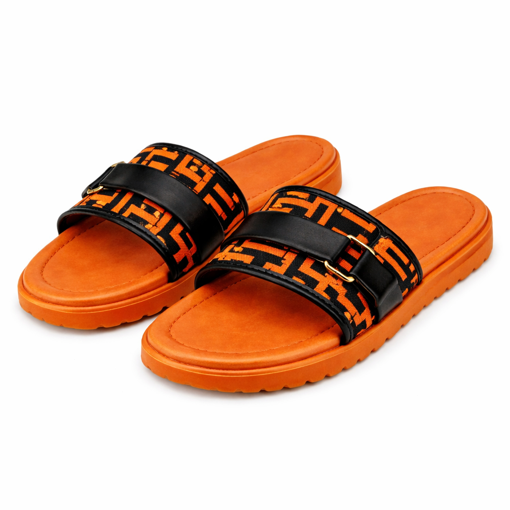 Women Flat Slip On Sandals with Double Strap Design