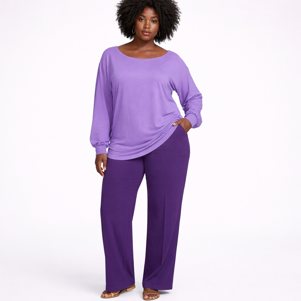 Women Long Sleeve Relaxed Top and Straight Leg Pant Set