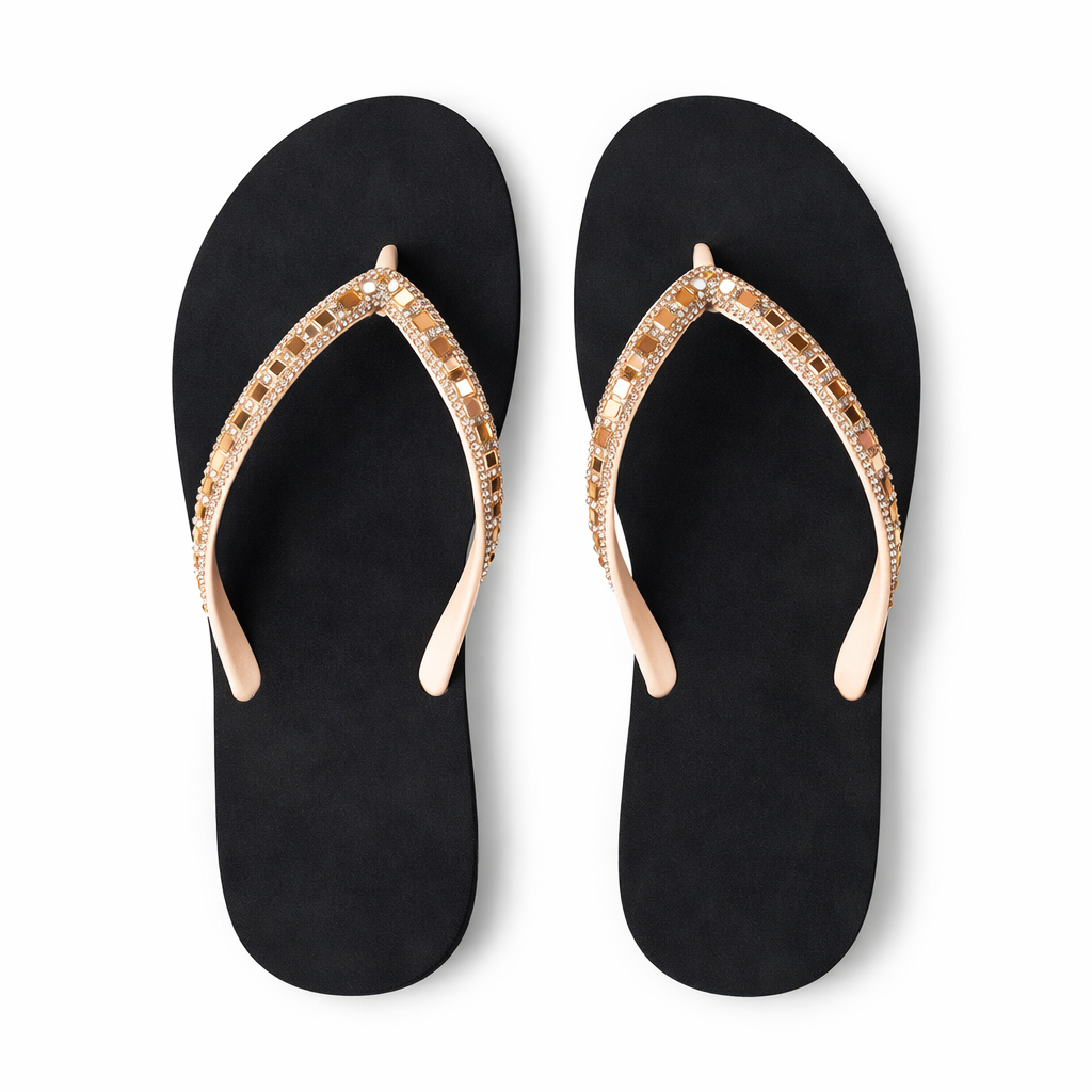 Quality golden Rhinestone Strap Flat FlipFlop Sandals