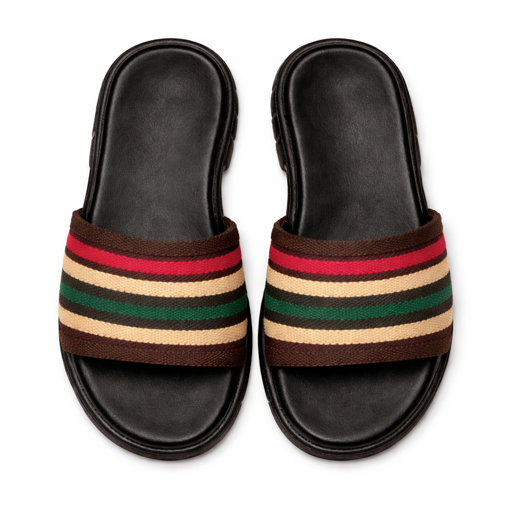 Quality Striped Flat Slip On Sandals