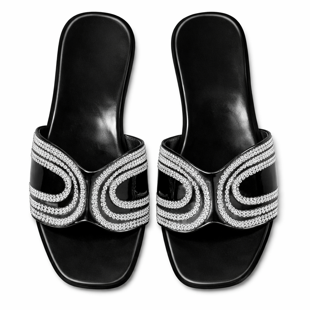 Women silver Rhinestone Strap Flat Slide Sandal