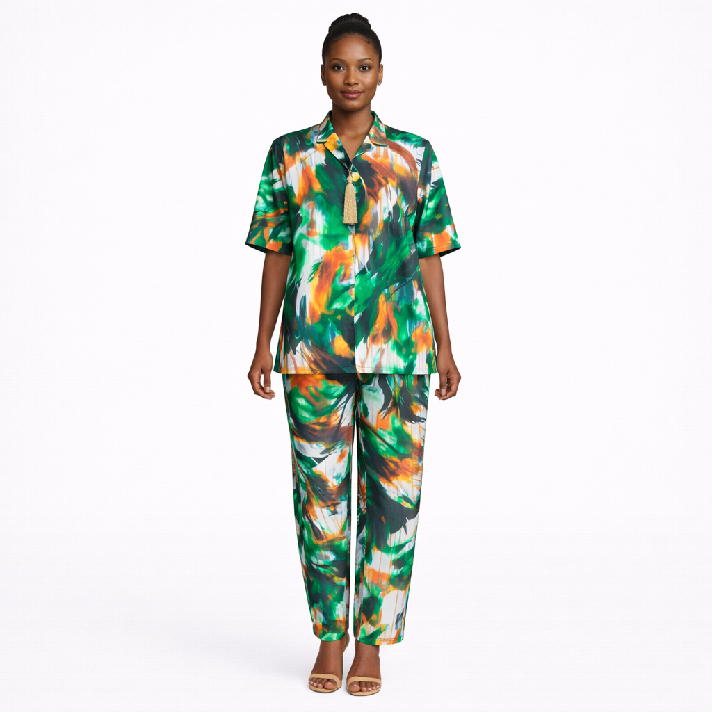 Abstract Print Two Piece Women Lounge Set
