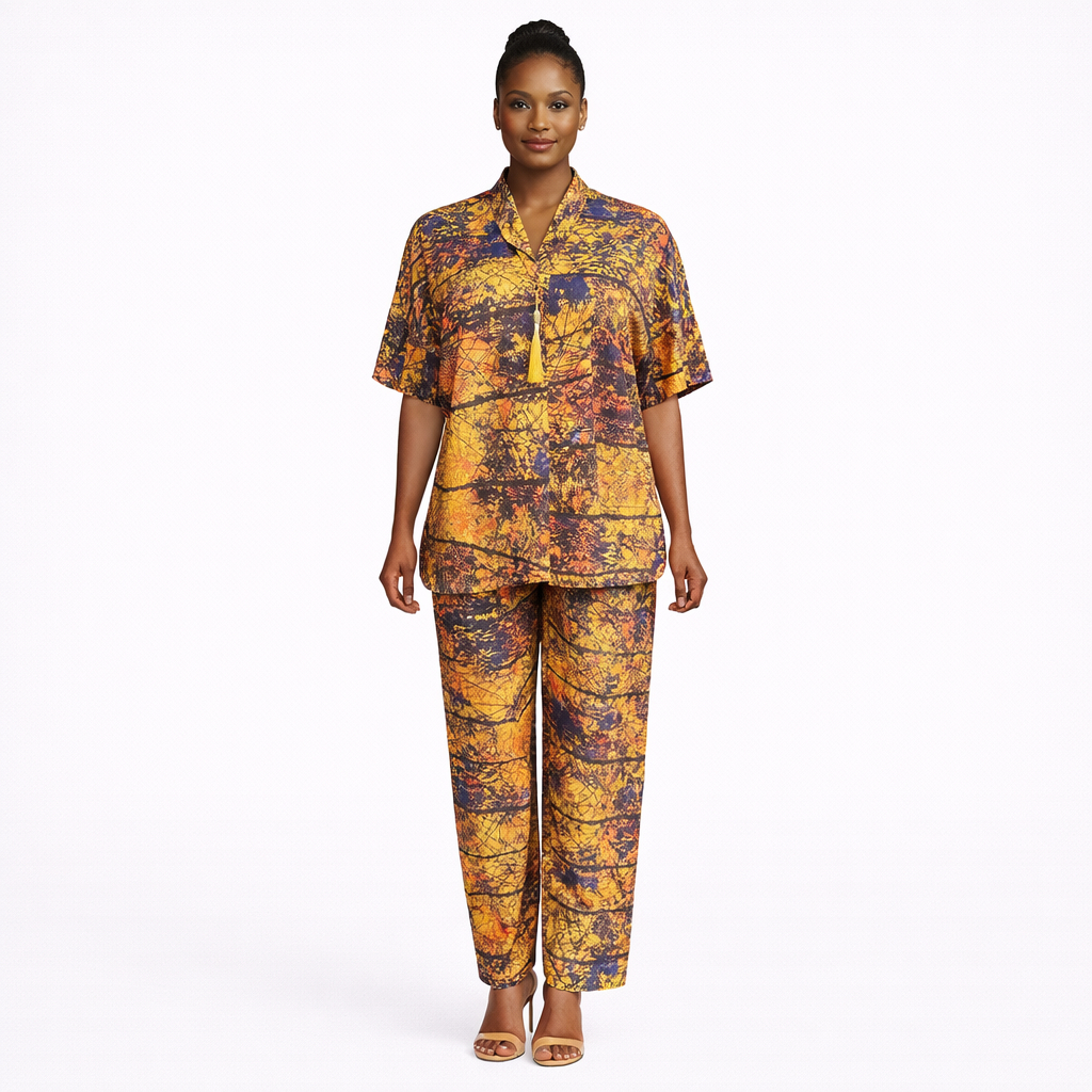 Abstract Print TwoPiece Fabric Set