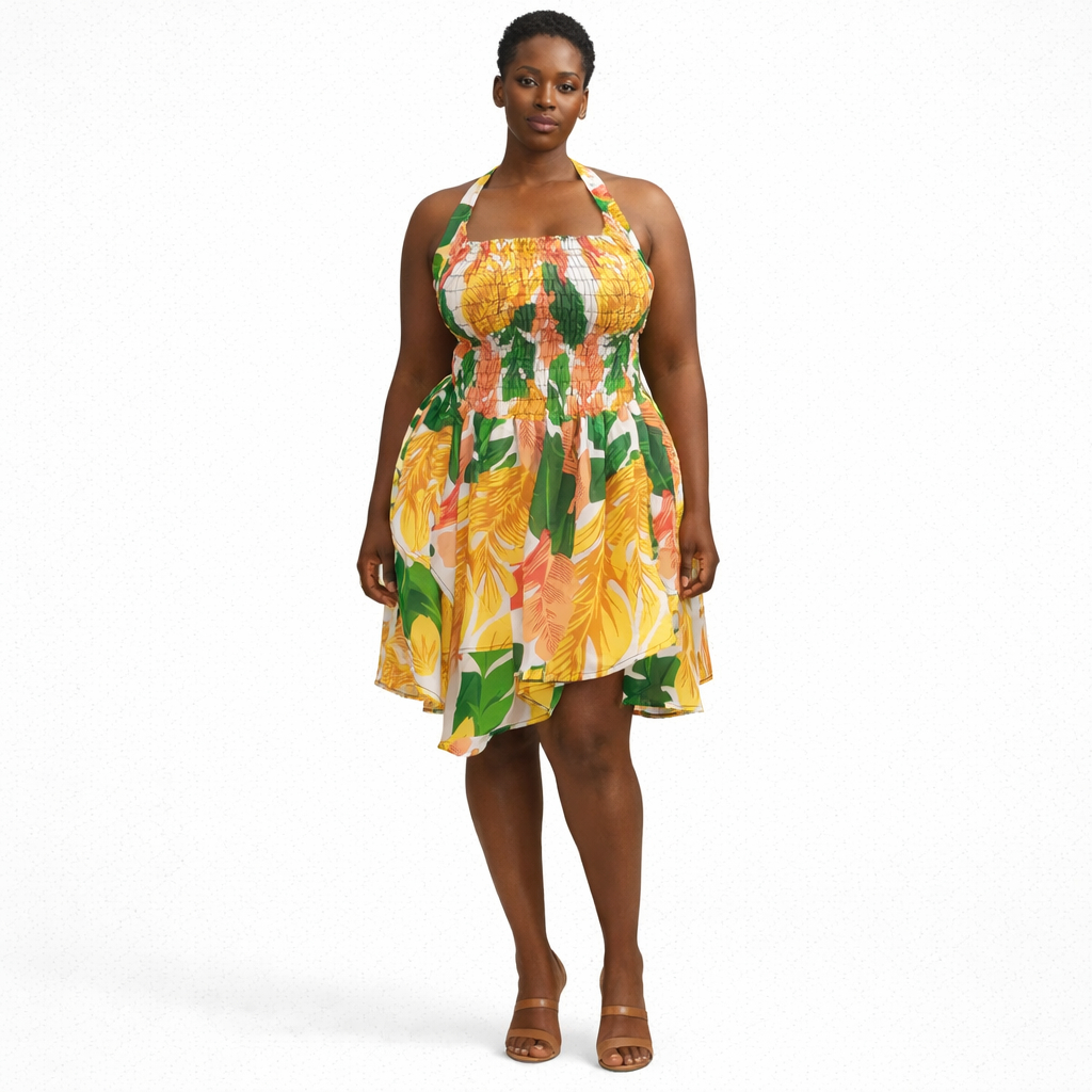 Floral Smocked Halter Neck Midi Dress