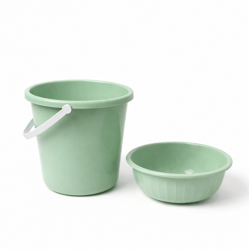 Plastic light green Water Bucket with bowl set