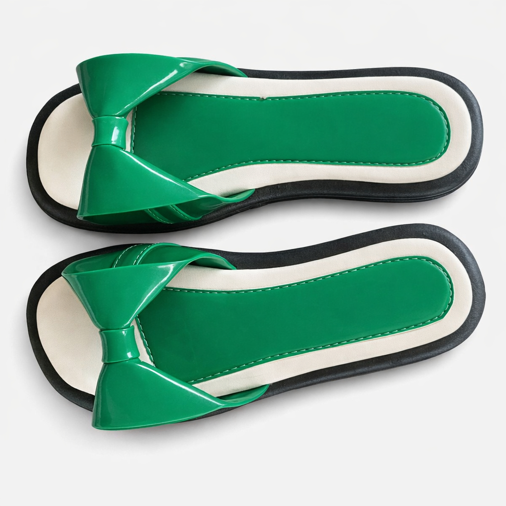 Green Slip On Flat Sandals with Cushioned Sole