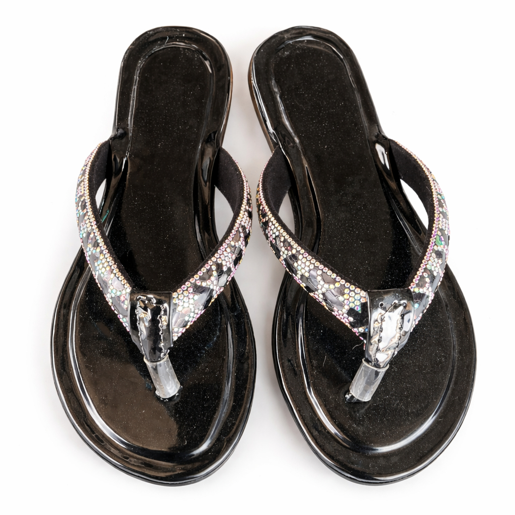 Embellished Flat Slip On Sandals with Thong Strap