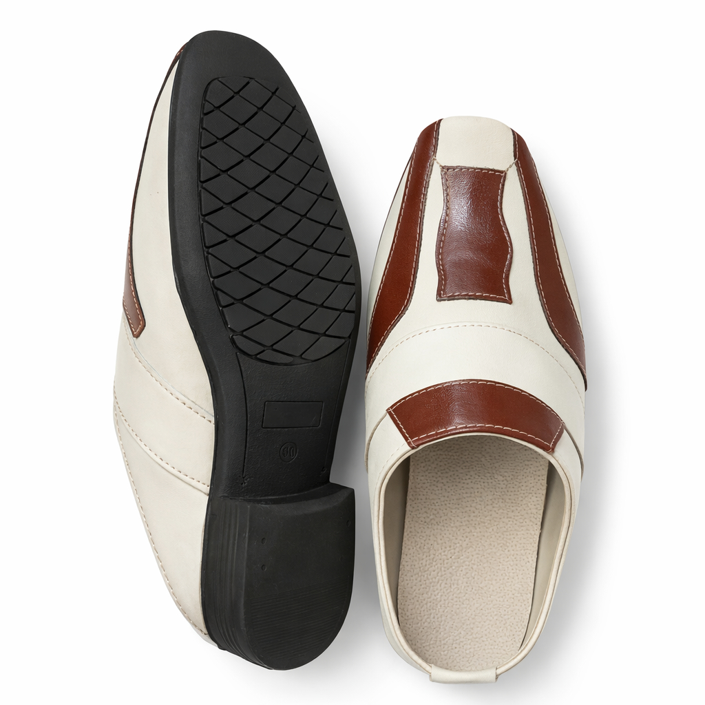 Two Tone Cream and Brown Slip On Loafers