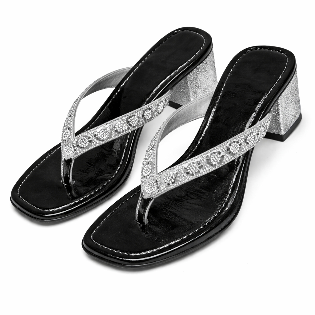 Embellished Low Heel Slip On Sandals