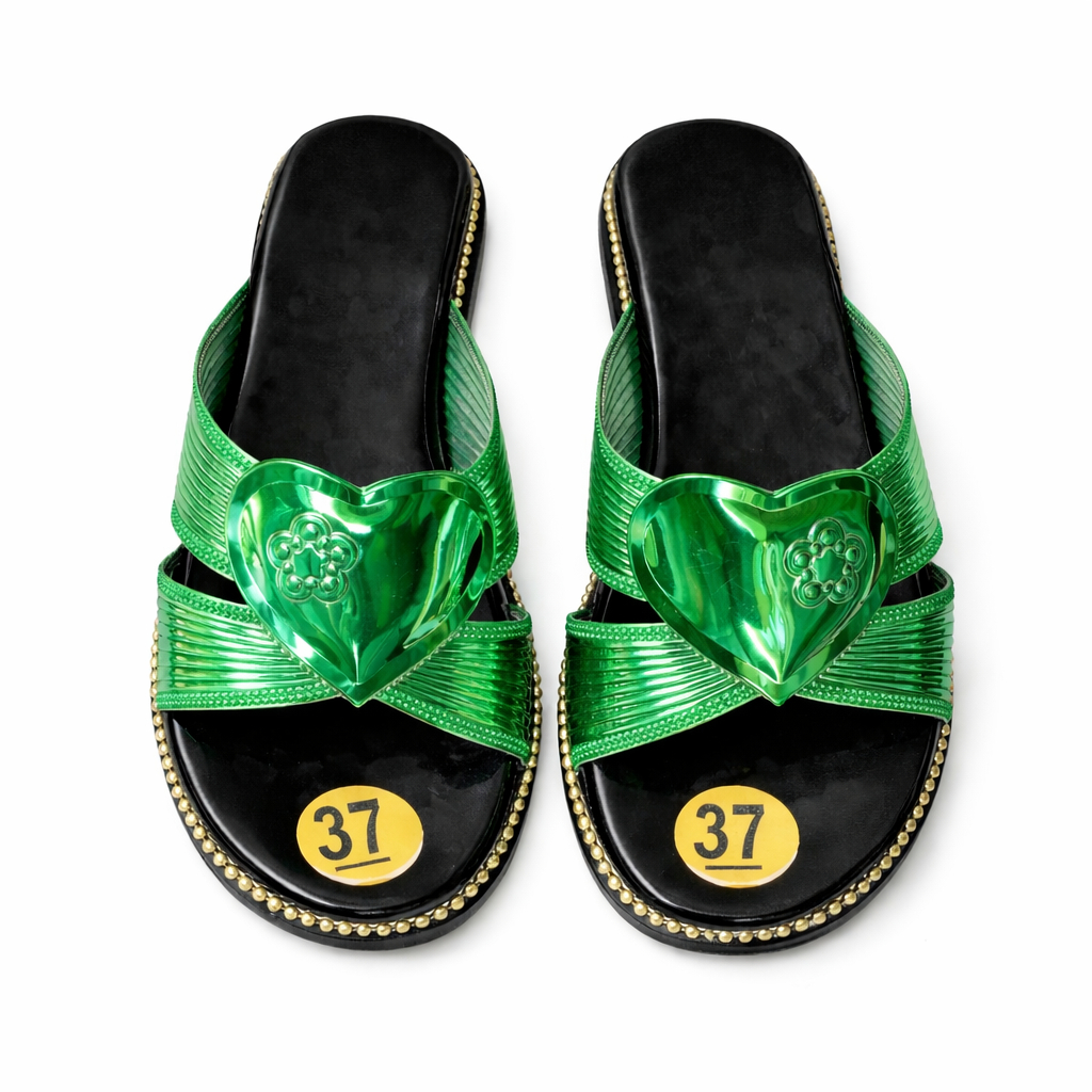 Quality Transparent Green Strap Flat Slide Sandals