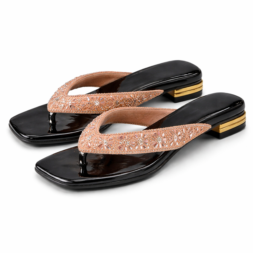 Quality Embellished light Pink strap Slip On Sandal
