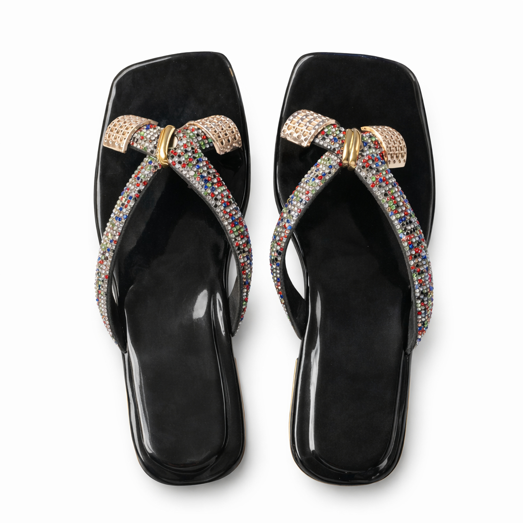 Embellished Thong Slide Sandals with flat  Heel