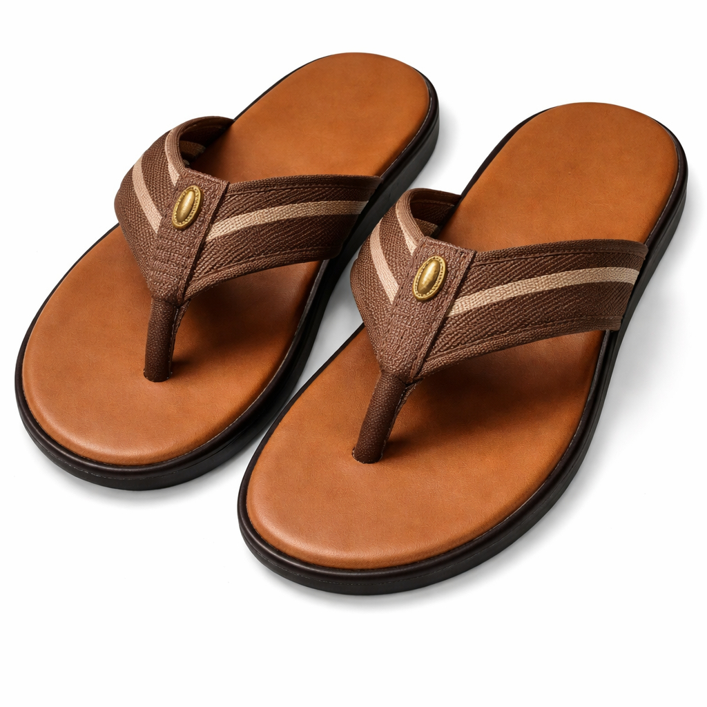 Quality Men Brown Strap Slide Sandals
