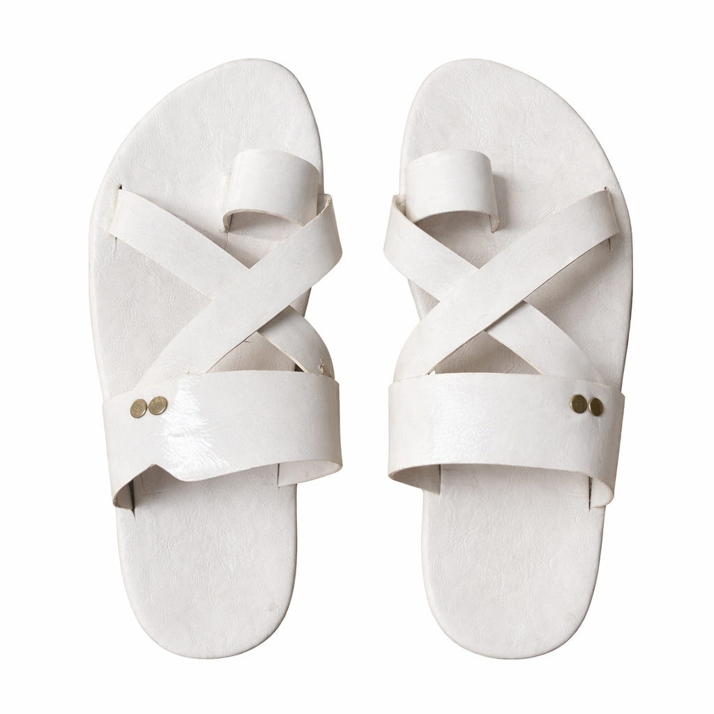 Mens White Cross Strap SlipOn Sandals