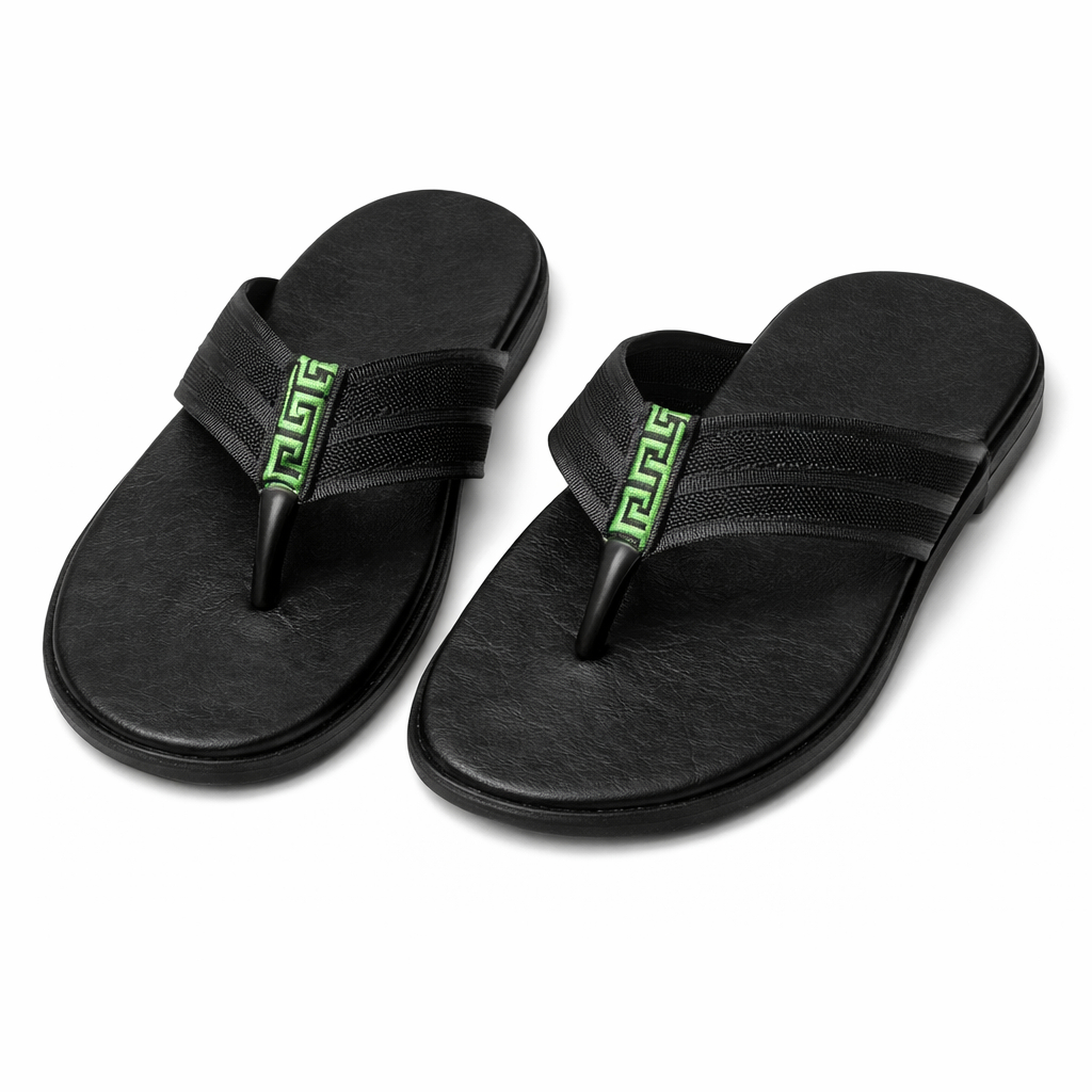 Mens Black Cross Strap Toe Post Sandals