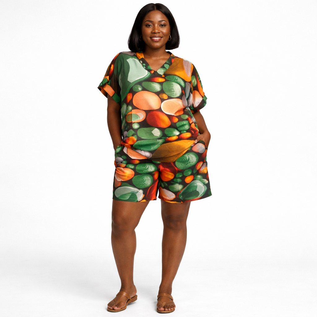 Trendy Women Multicolor Abstract Print Two Piece Wear Set