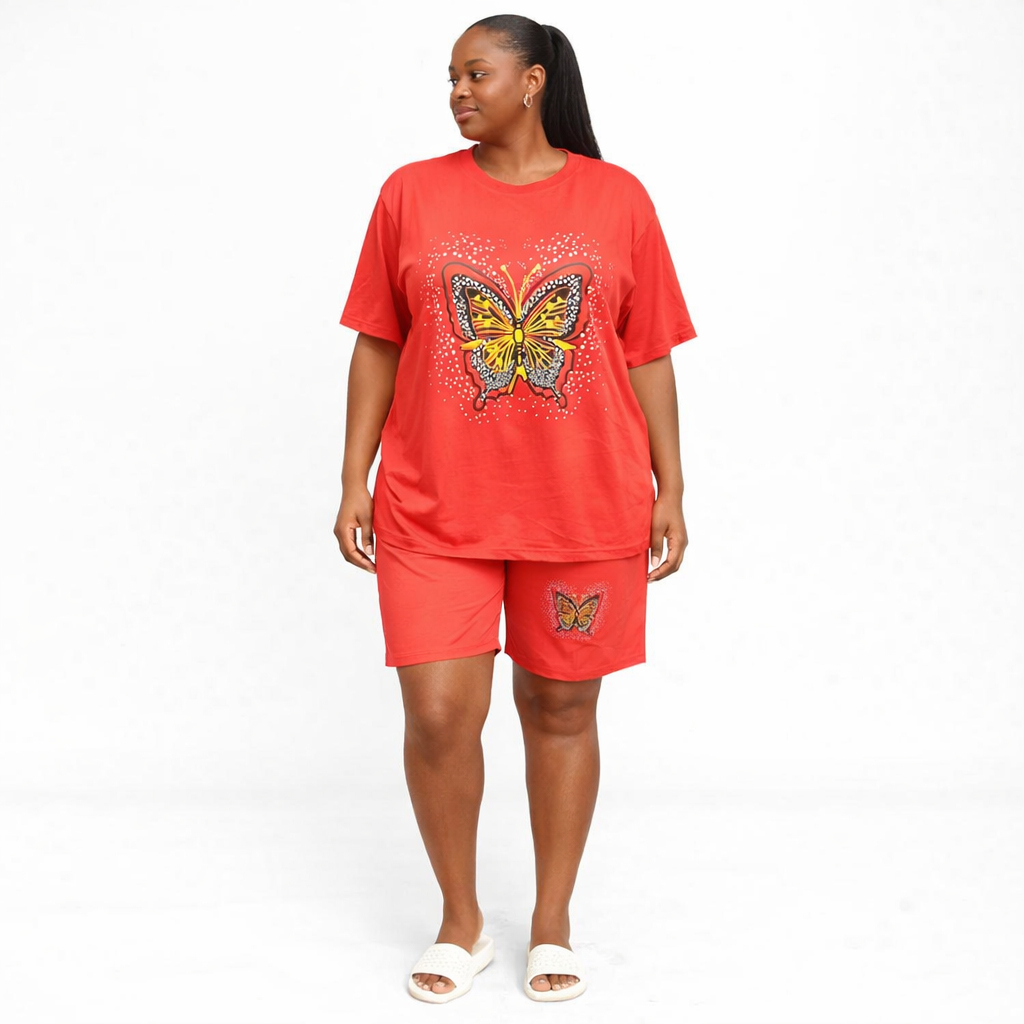 Trendy Women Butterfly Print Two Piece Lounge Set