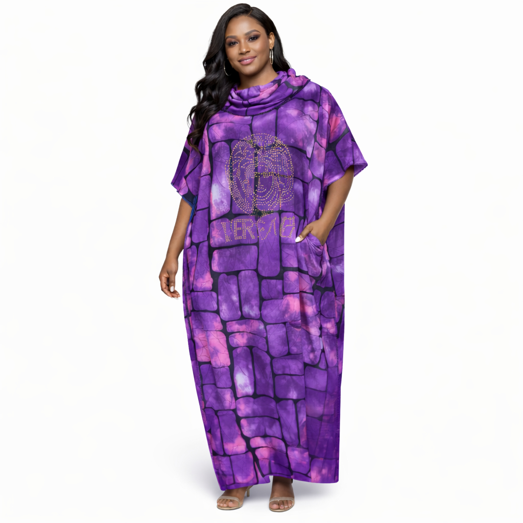 Purple Abstract Print Long Dress