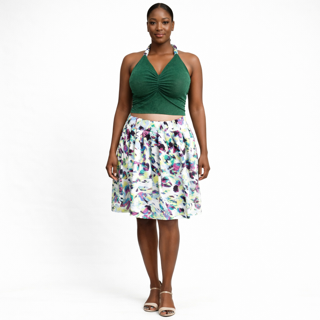Womens Halter Crop Top and Floral Skirt Two Piece Set