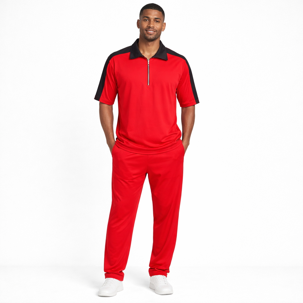 Classic Men Red Two Piece Polo Lounge Set