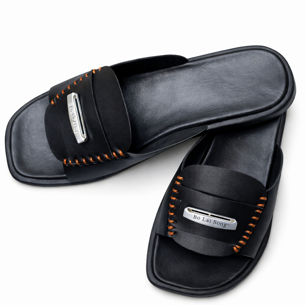 Women Black Slide Sandals with Cushioned Footbed
