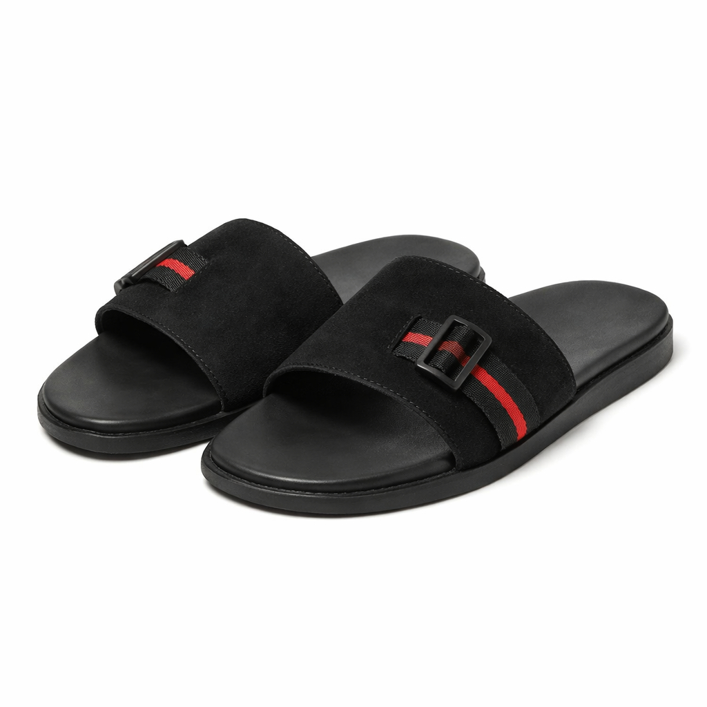 Black Adjustable Strap Slide Sandals