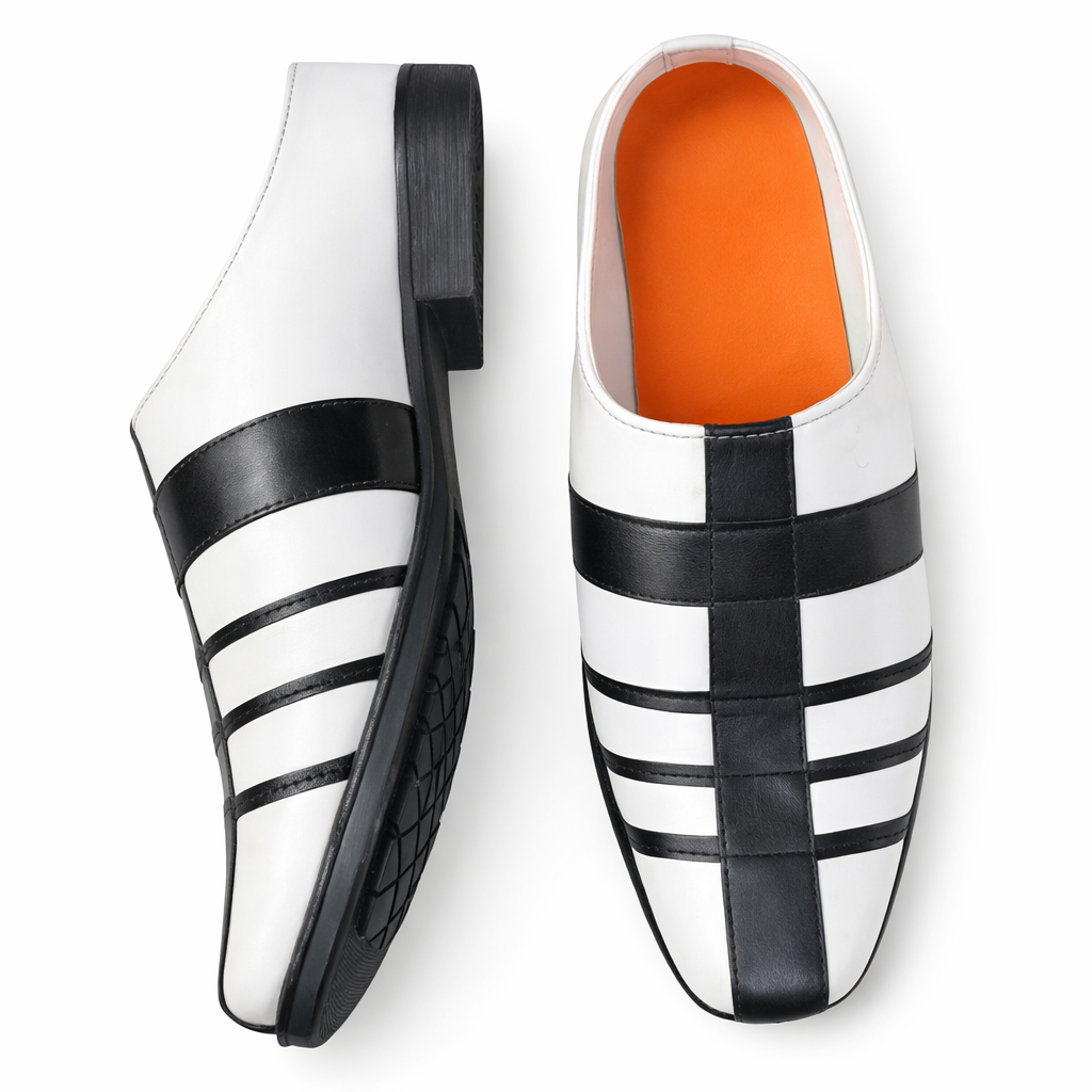 Black and White Slip On Mule Loafers