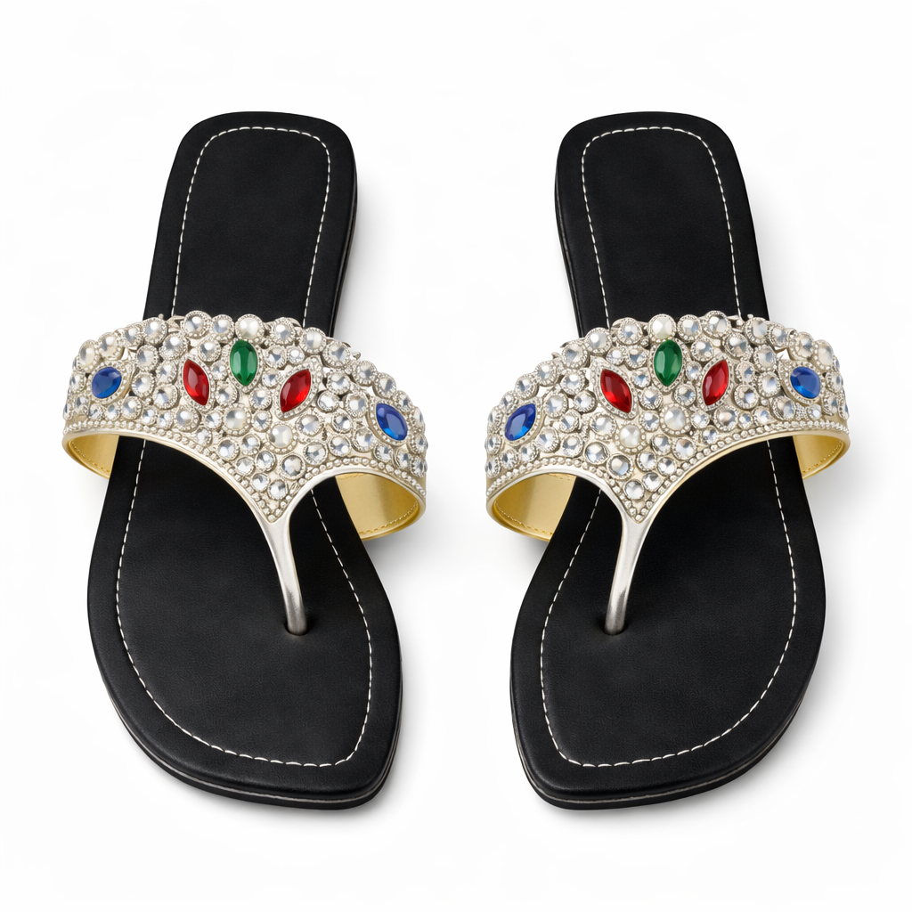 Embellished Jewel Detail Flat Slide Sandals