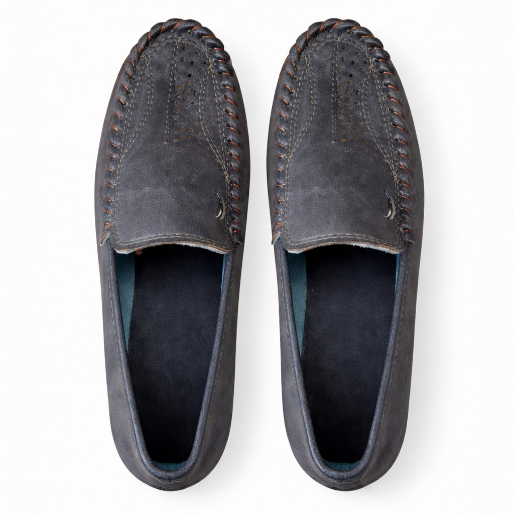 Mens Black Leather Slip On shoe with Hand Stitching