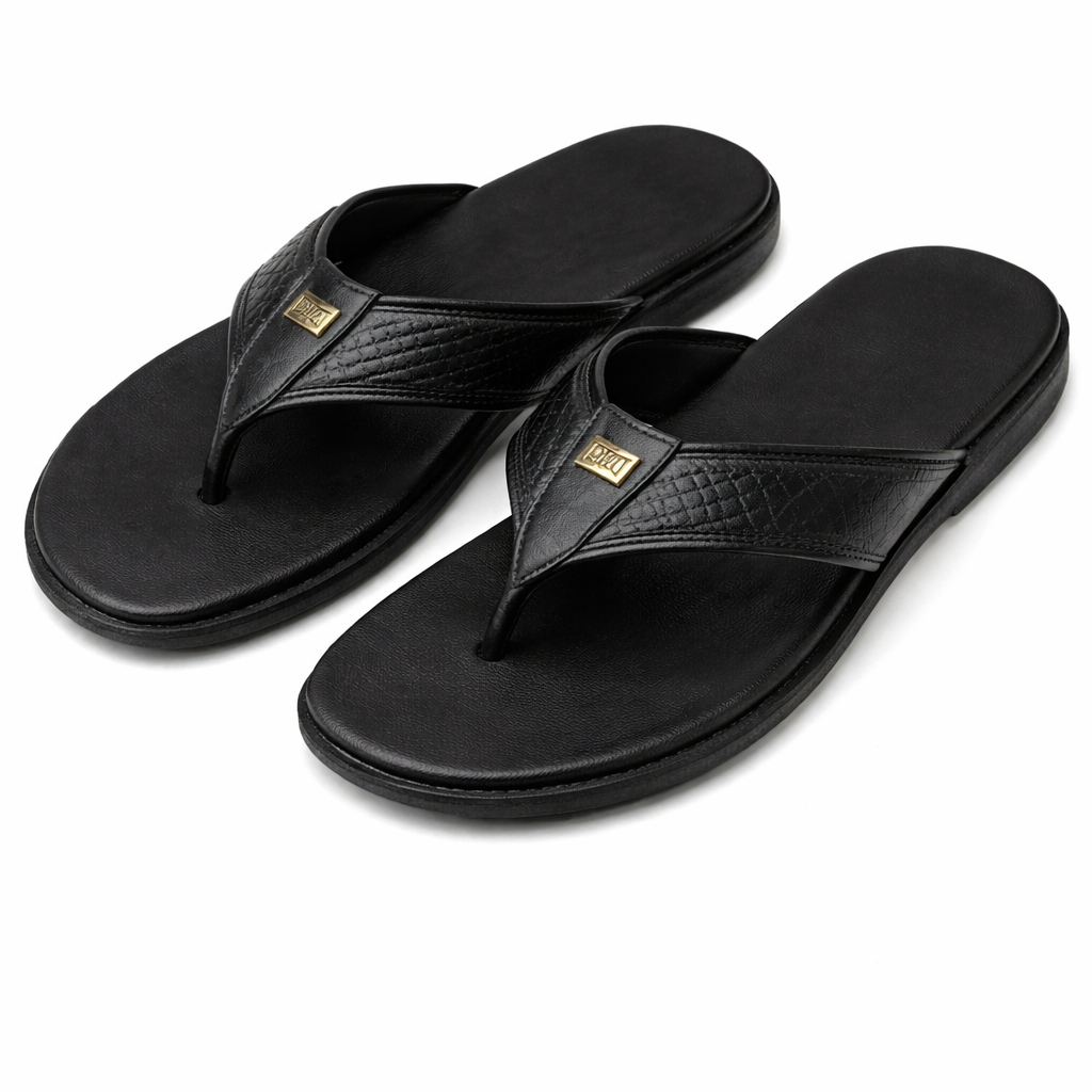 Men Black Textured Slip On Sandals
