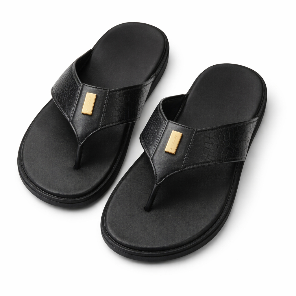Men Black Cross Strap Slide on Sandal
