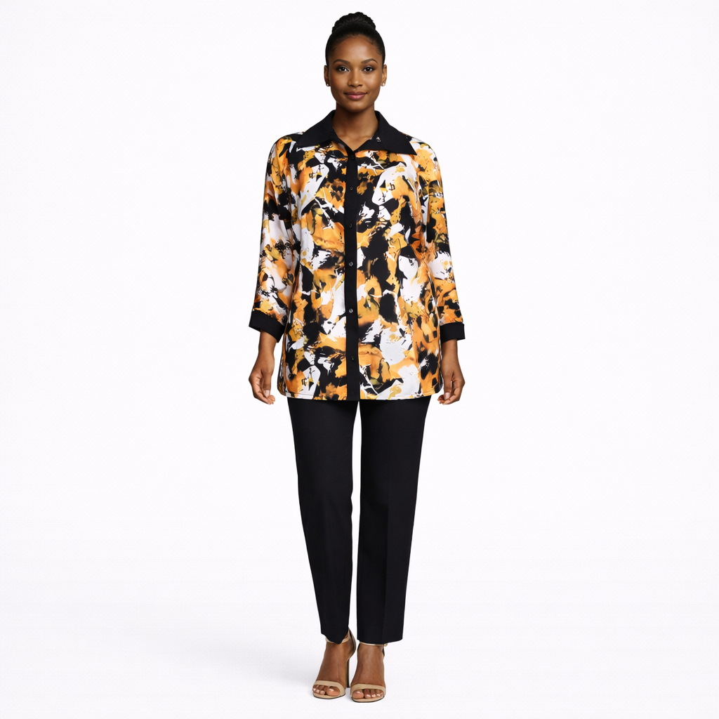 Abstract Print Long Sleeve Two Piece Outfit