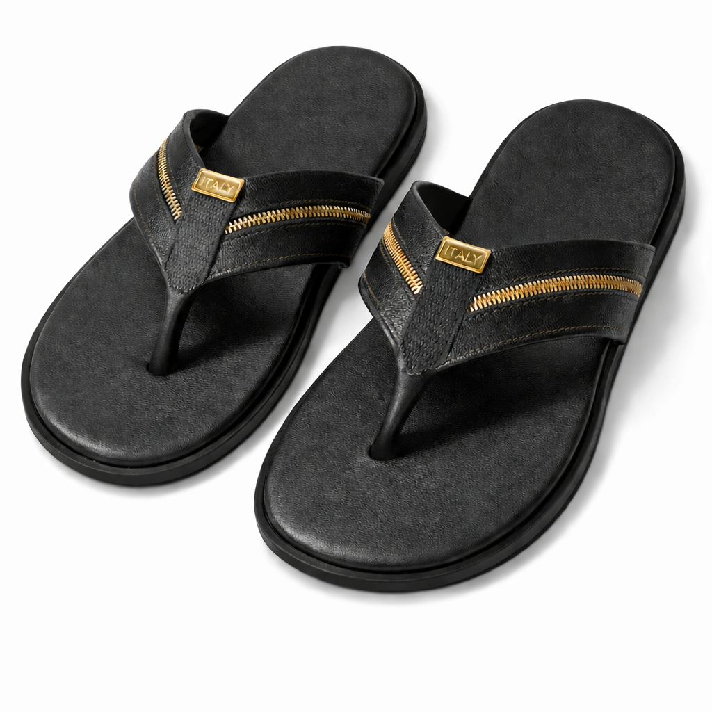 Quality Men Black zipper strap Slip On Sandals