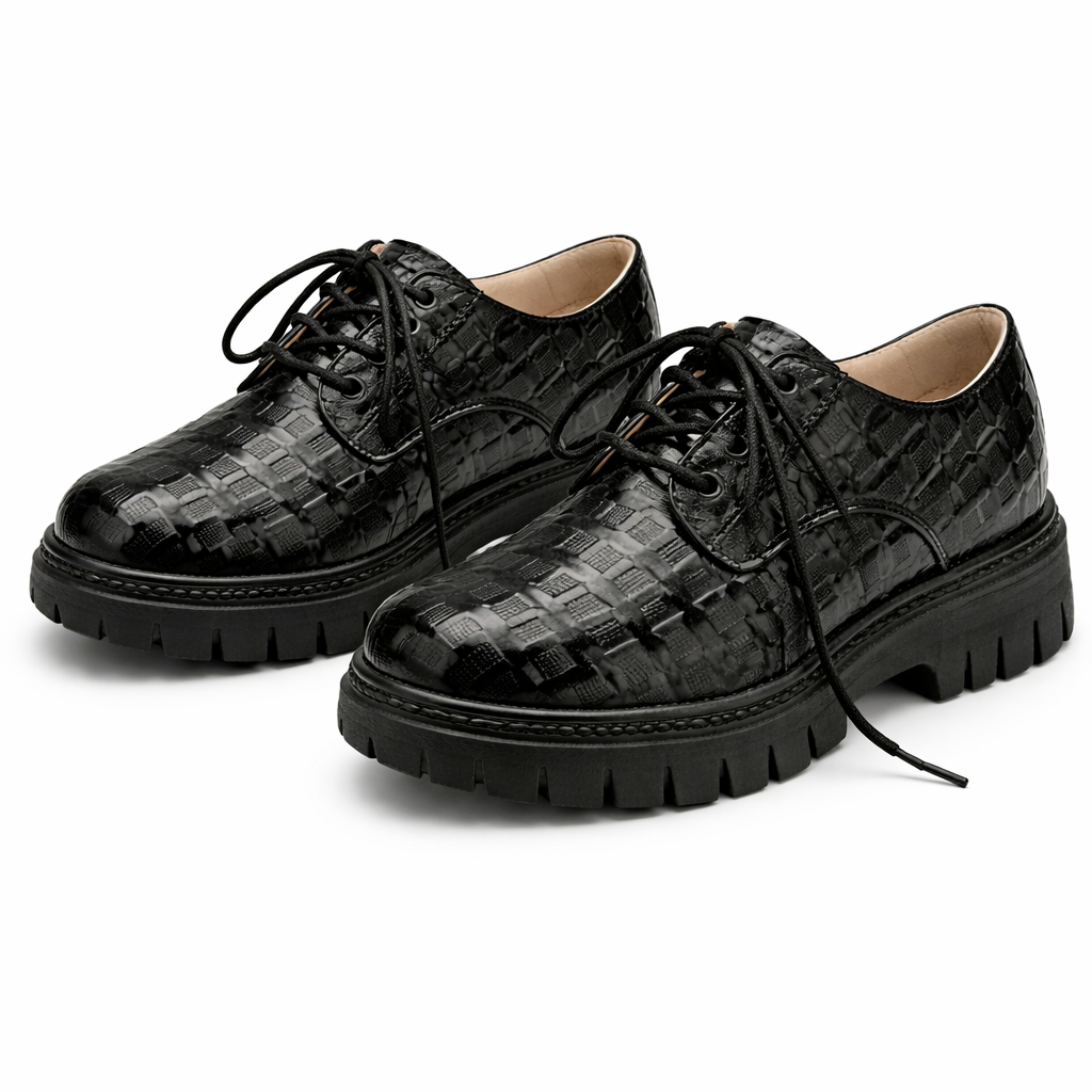 Premium Men Black Patent Lace Up Chunky Sole Shoe