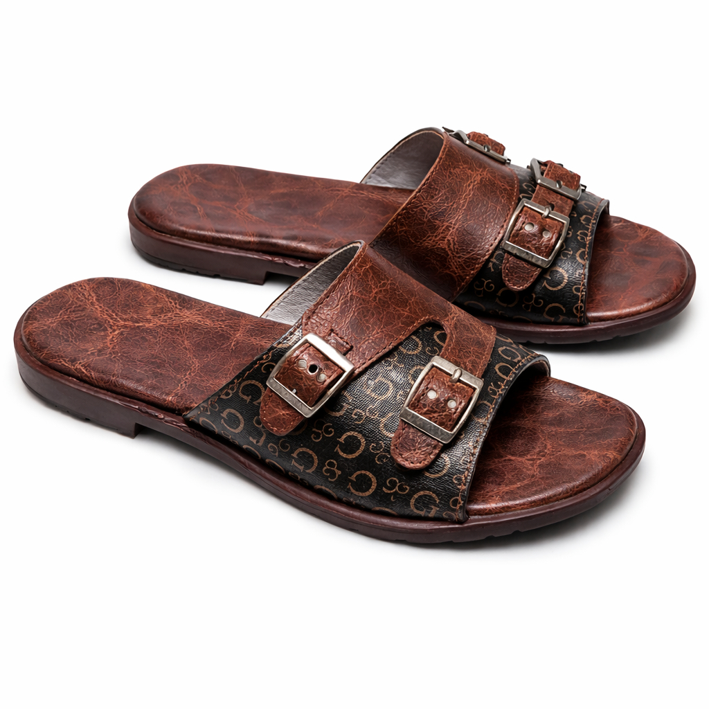 Quality Men Double Strap Buckle Slide Sandals