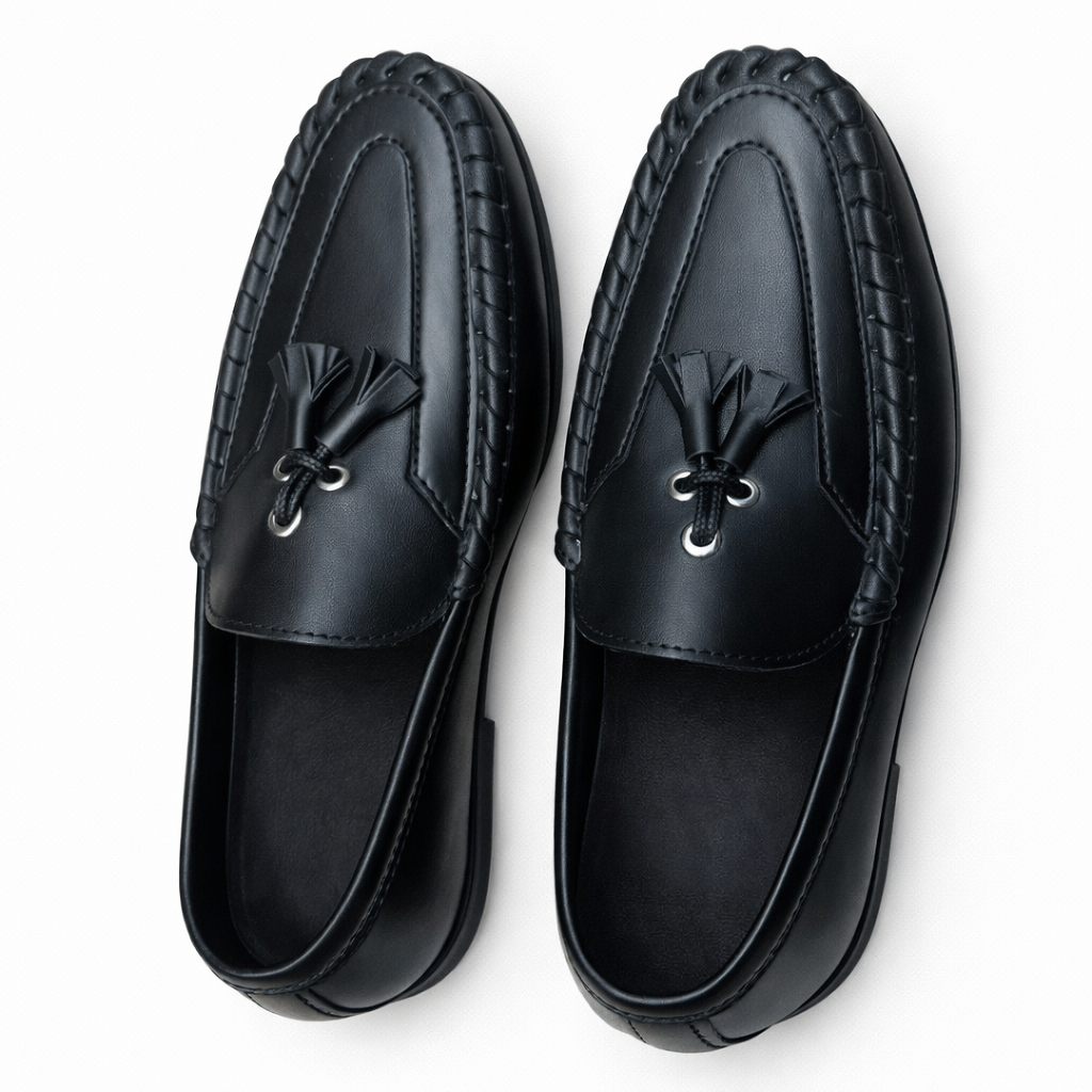 Mens Black Tassel Slip On Loafers