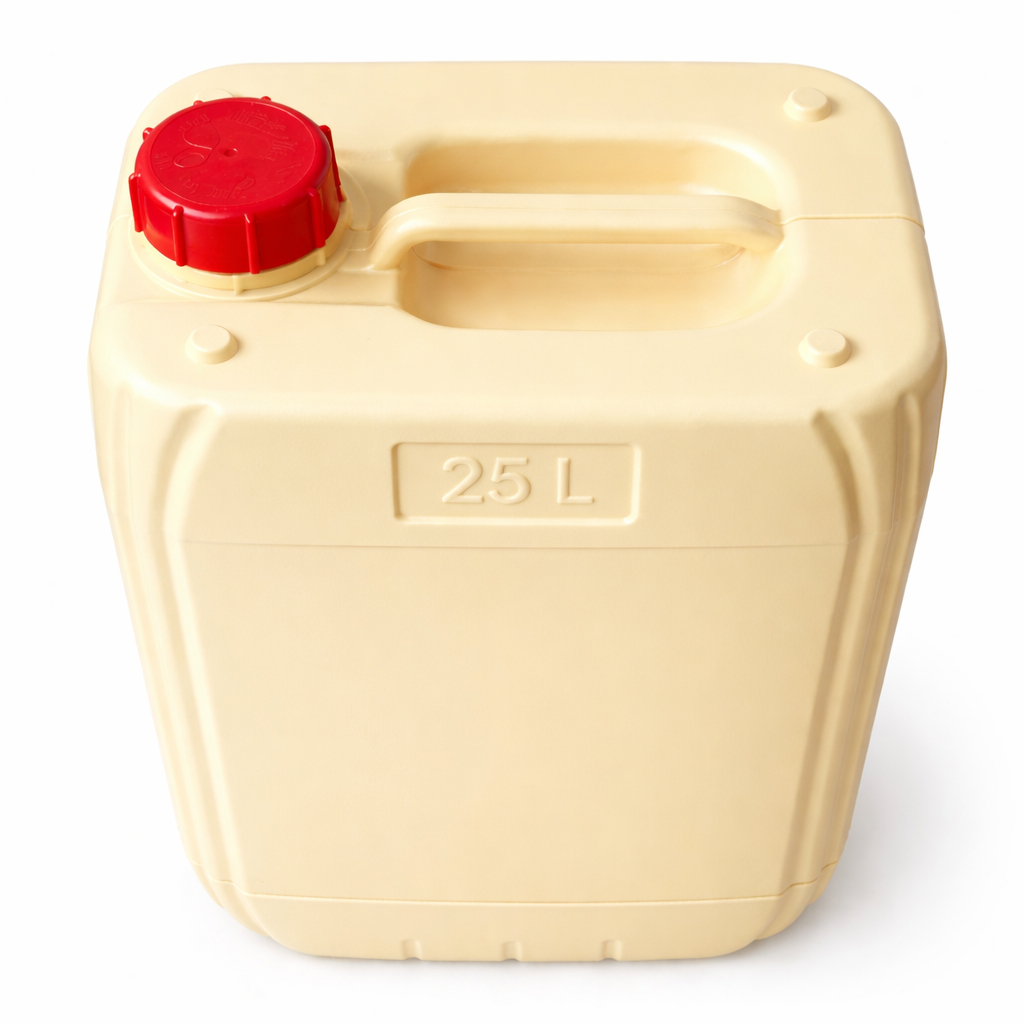 25 Liter Yellow Plastic Jerry Can with Red Screw On Cap