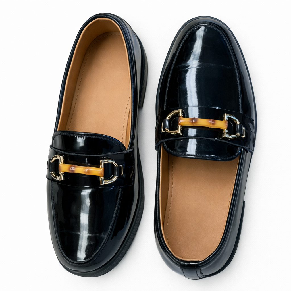 Mens Glossy Slip On Formal Loafers with Metal Detail