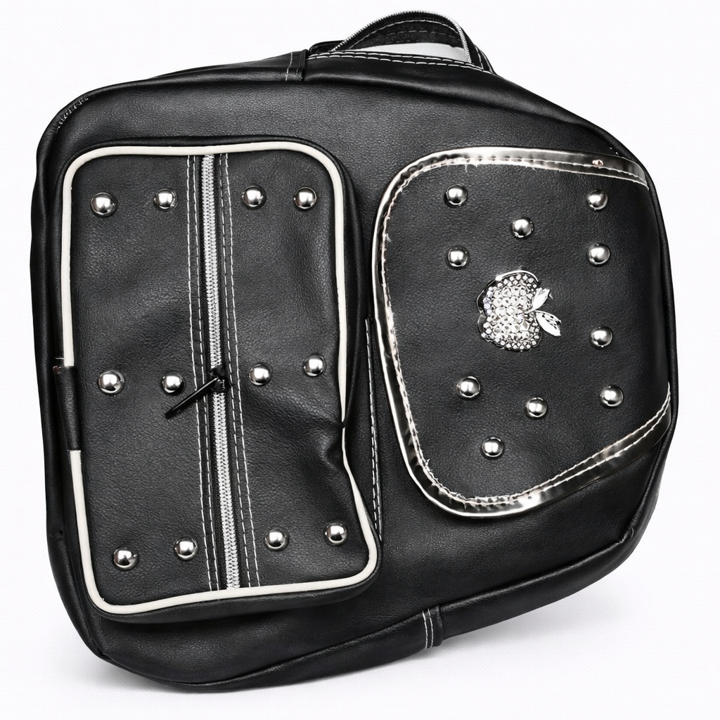Black Studded Multi Pocket Shoulder Bag