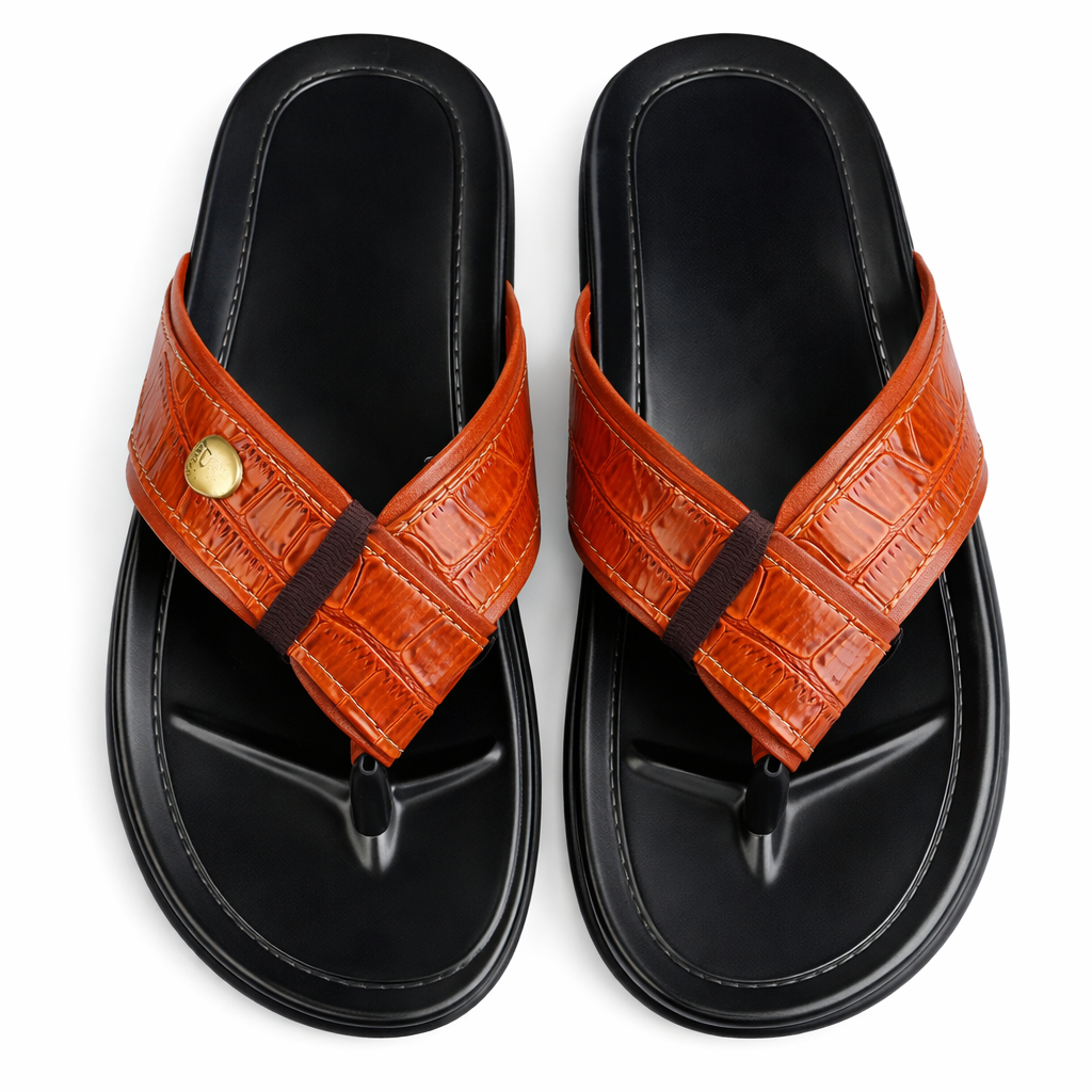 Mens burnt orange Leather Toe Post Sandals